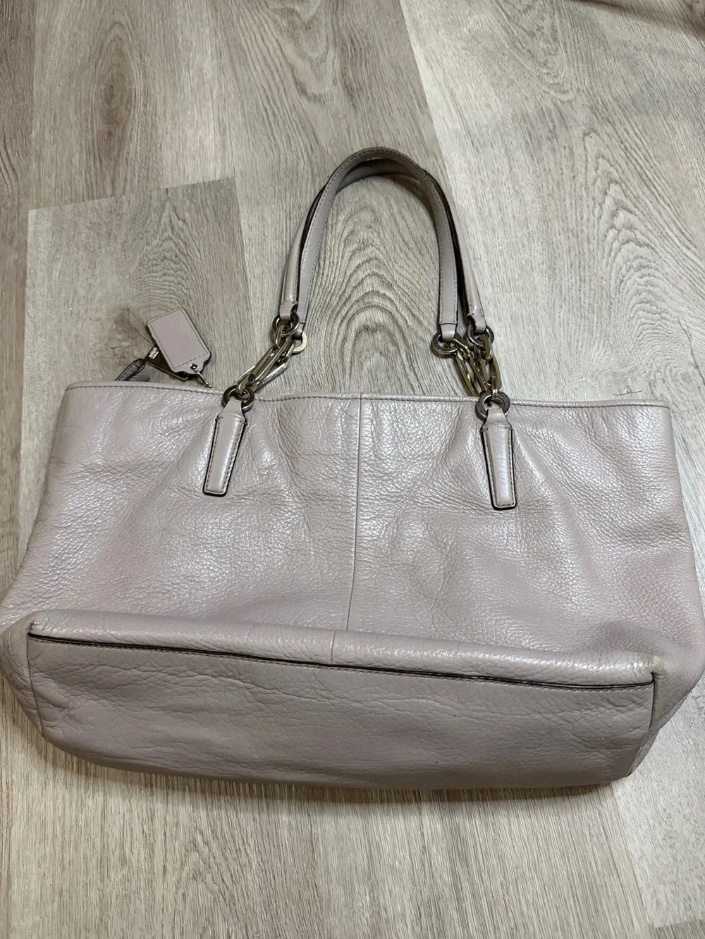 Coach Taupe Leather Tote with Chain-Link Handles